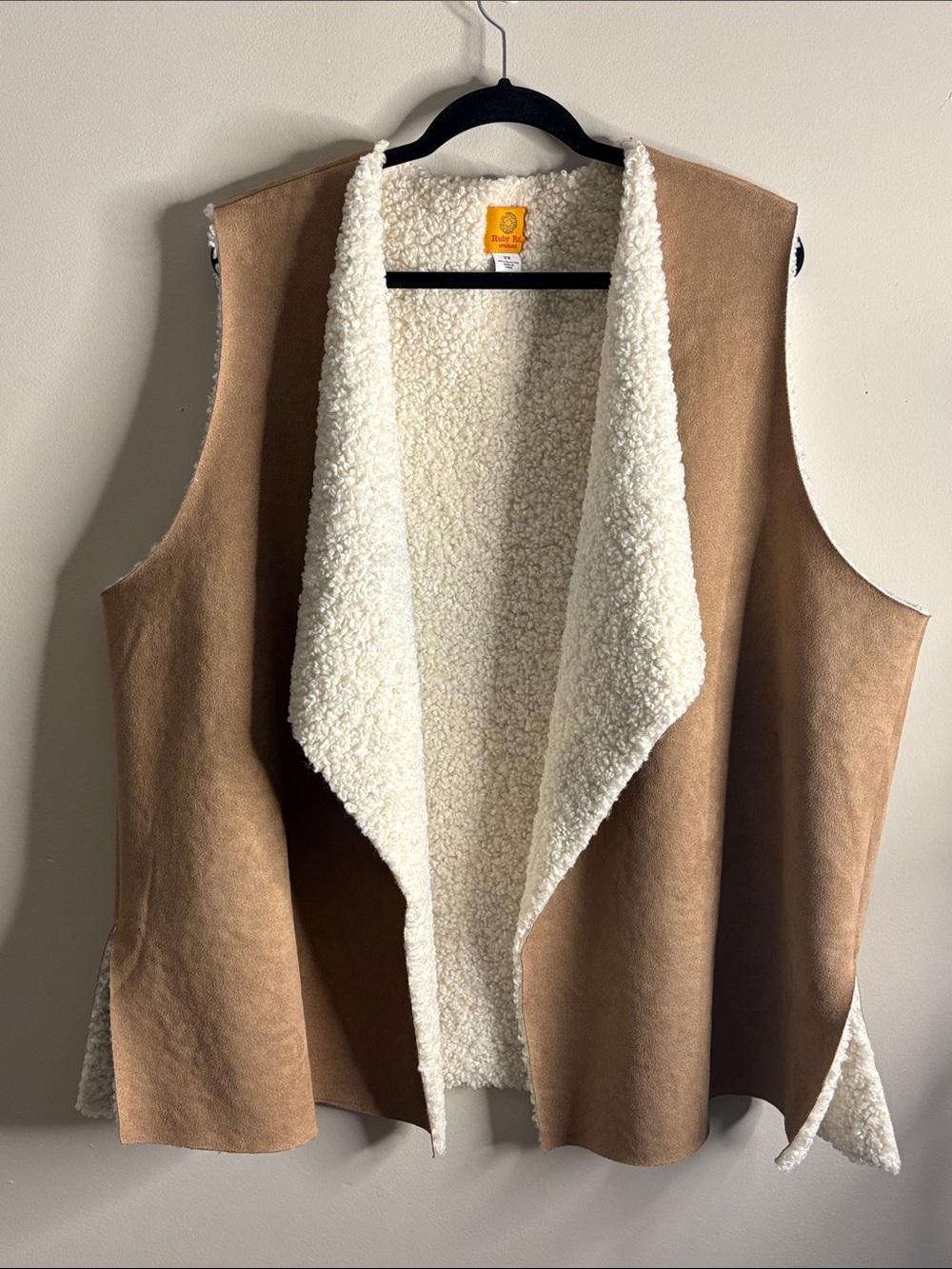 Ruby Rd. Faux Suede Shearling Vest in Tan & Cream